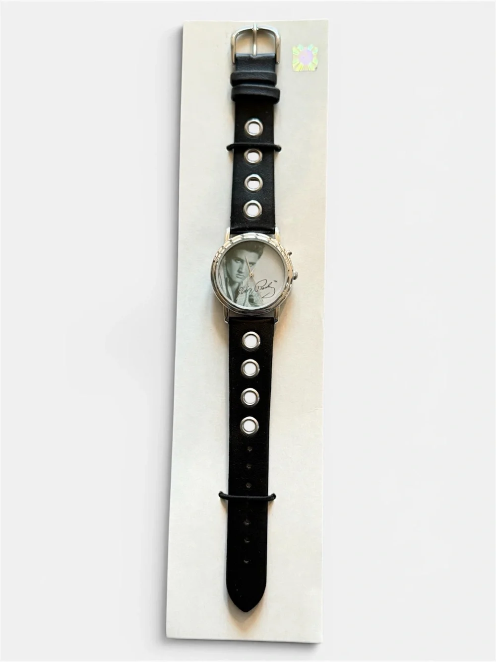 Elvis Presley - Black Leather Strap Silver-Tone Watch with Signature Dial